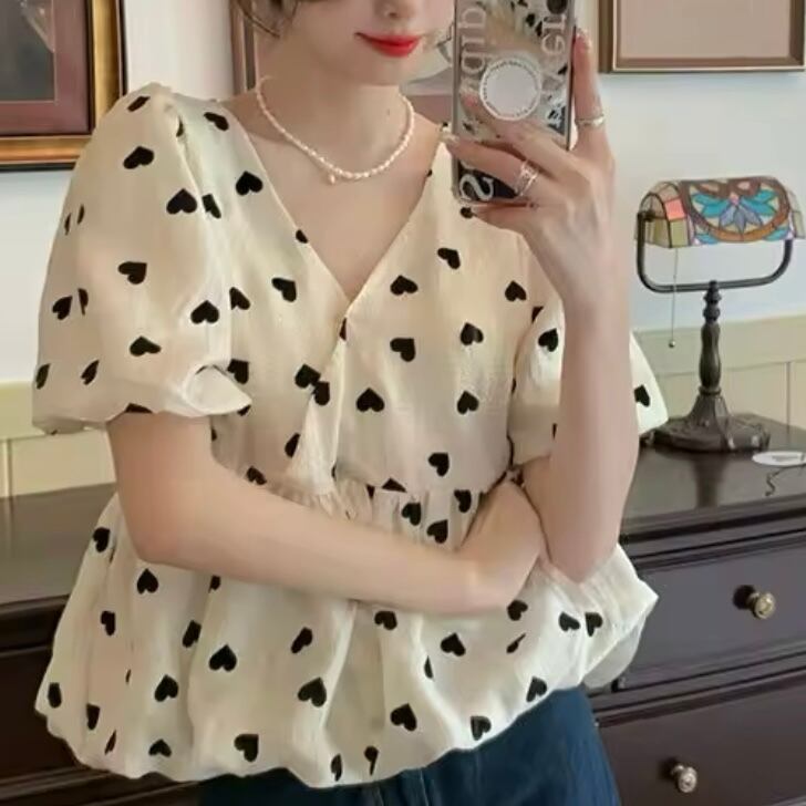 ハート柄バルーンブラウス