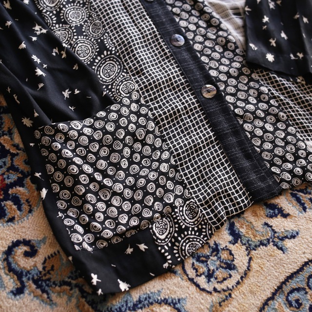 monotone pattern double pocket  big button l/s mode shirt