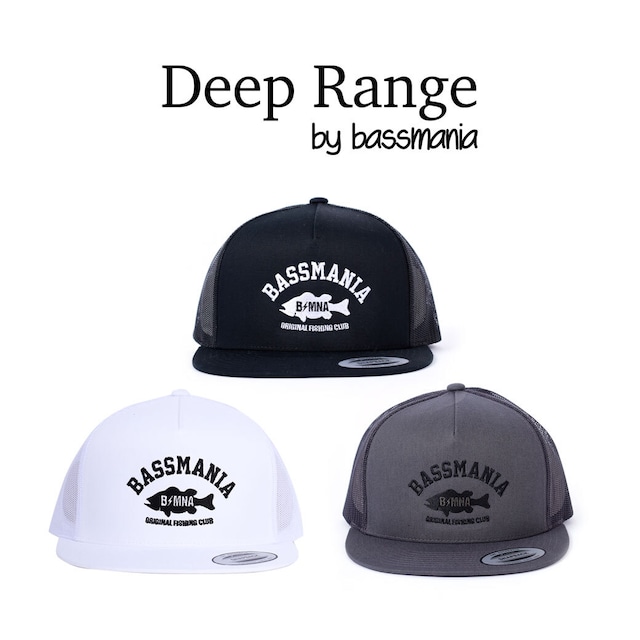 【DeepRange by bassmania】アーチロゴ刺繍メッシュフラットビルCAP