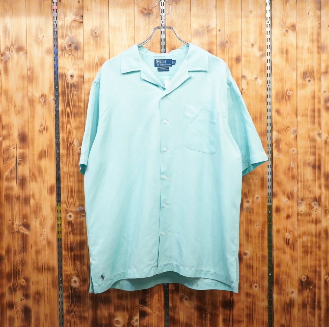 90s ポロラルフローレン CALDWELL シルクリネンオープンカラーシャツ