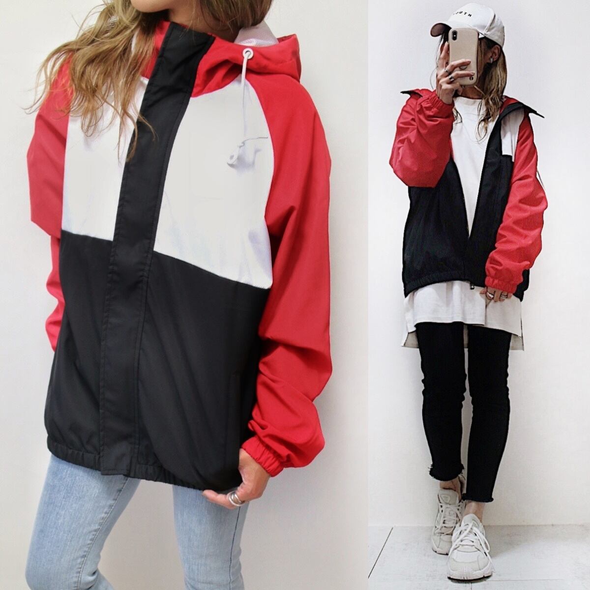 バイカラーナイロンブルゾン