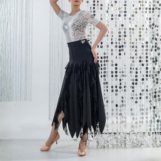 レース フリル イレギュラーヘム ボリューム スカート 1col D00603