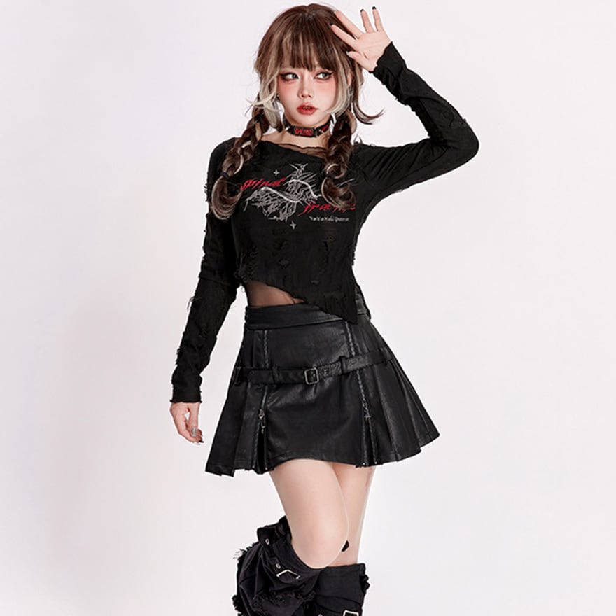 レザースカート ミニスカート プリーツ ジッパー 闇かわいい バンギャ