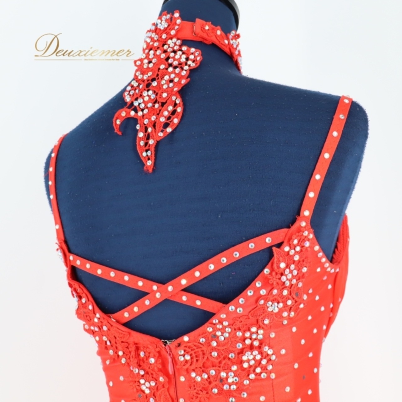 社交ダンス 衣装 スタンダード ドレス ワンピース スタンダードドレス 赤 フリル パーティ 発表会 デモ レース レッド系 フレア スカート ダンスパーティ おしゃれ 発表 会場用 演出用 かわいい ふんわり レディース Mサイズ パーティー衣装 ドレッシー 競技 ダンス衣装