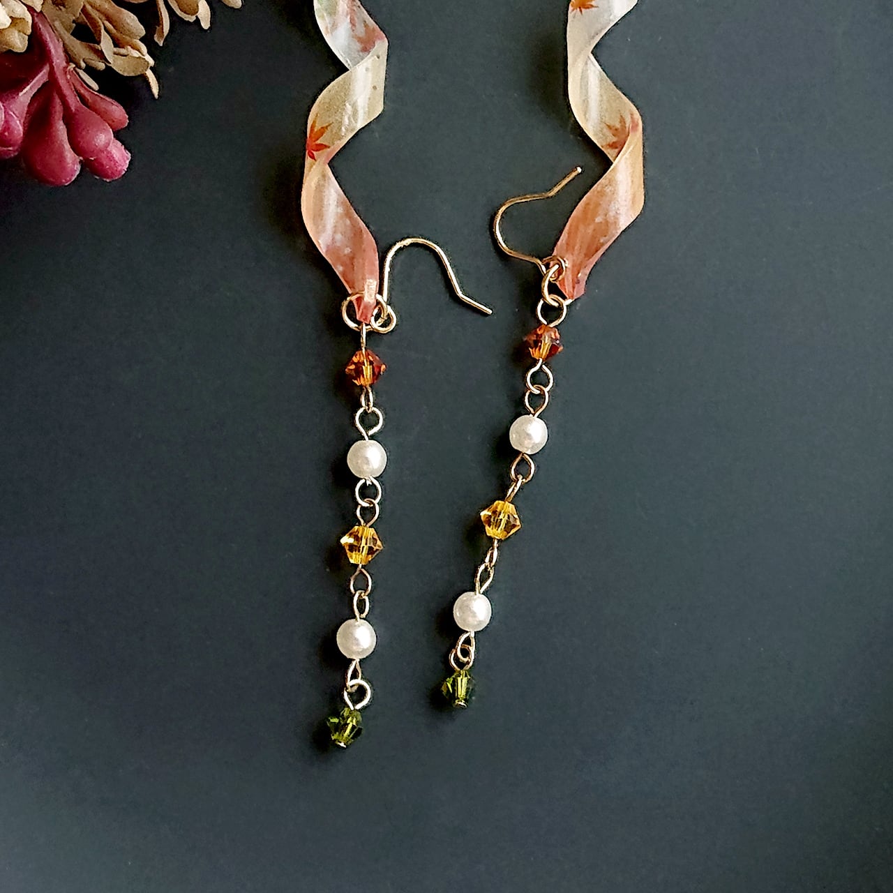 No.1575-C　紅葉☆もみじ☆琉球ガラス☆ピアス・イヤリング(グリーン) No.1575-C 紅葉☆もみじ☆琉球ガラス☆ピアス・イヤリング