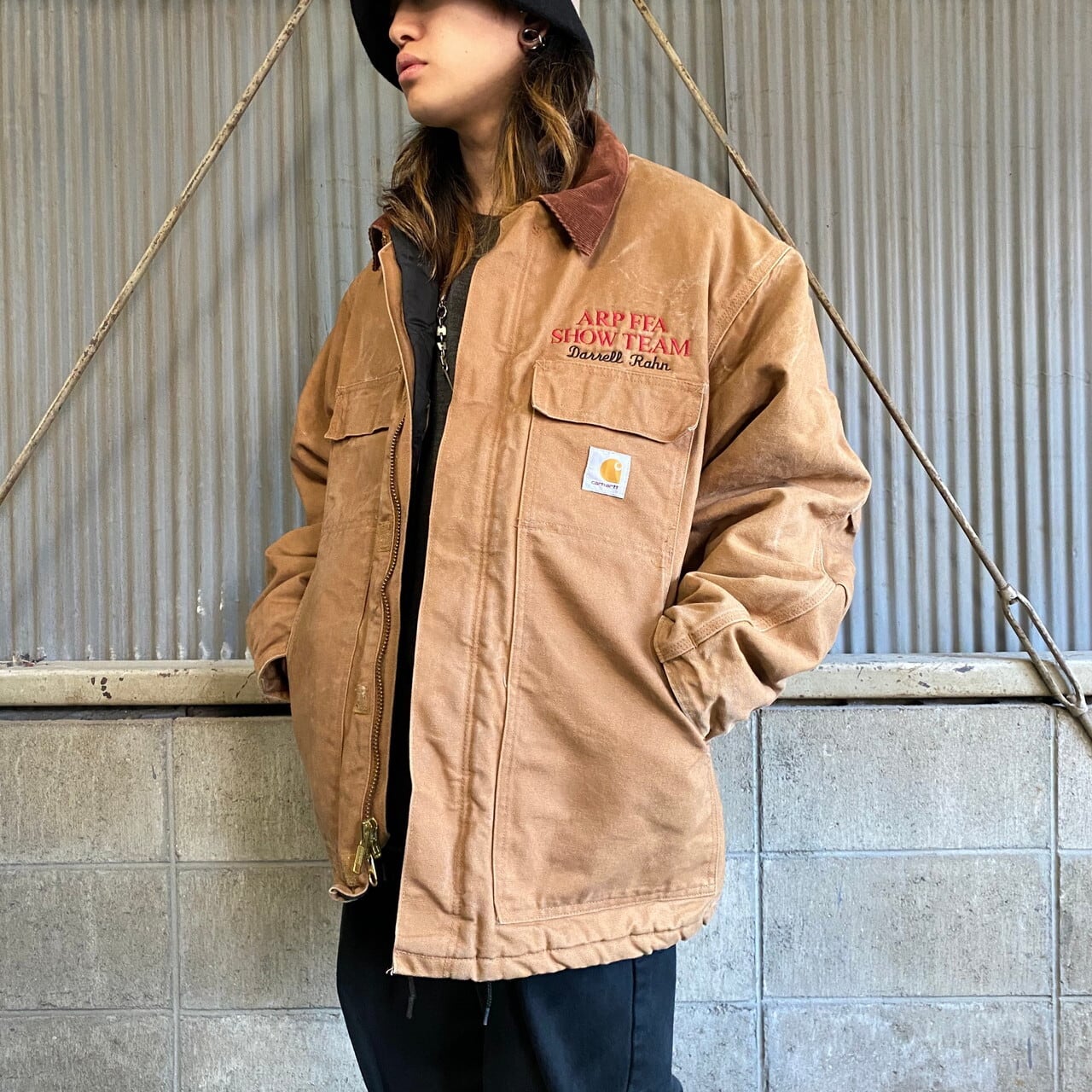 90年代 Carhartt カーハート 刺繍入り トラディショナルコート メンズXL 古着 90S ビンテージ ヴィンテージ ダック地  ワークジャケット カバーオール キルティングライナー ベージュ【ワークジャケット】 | cave 古着屋【公式】古着通販サイト