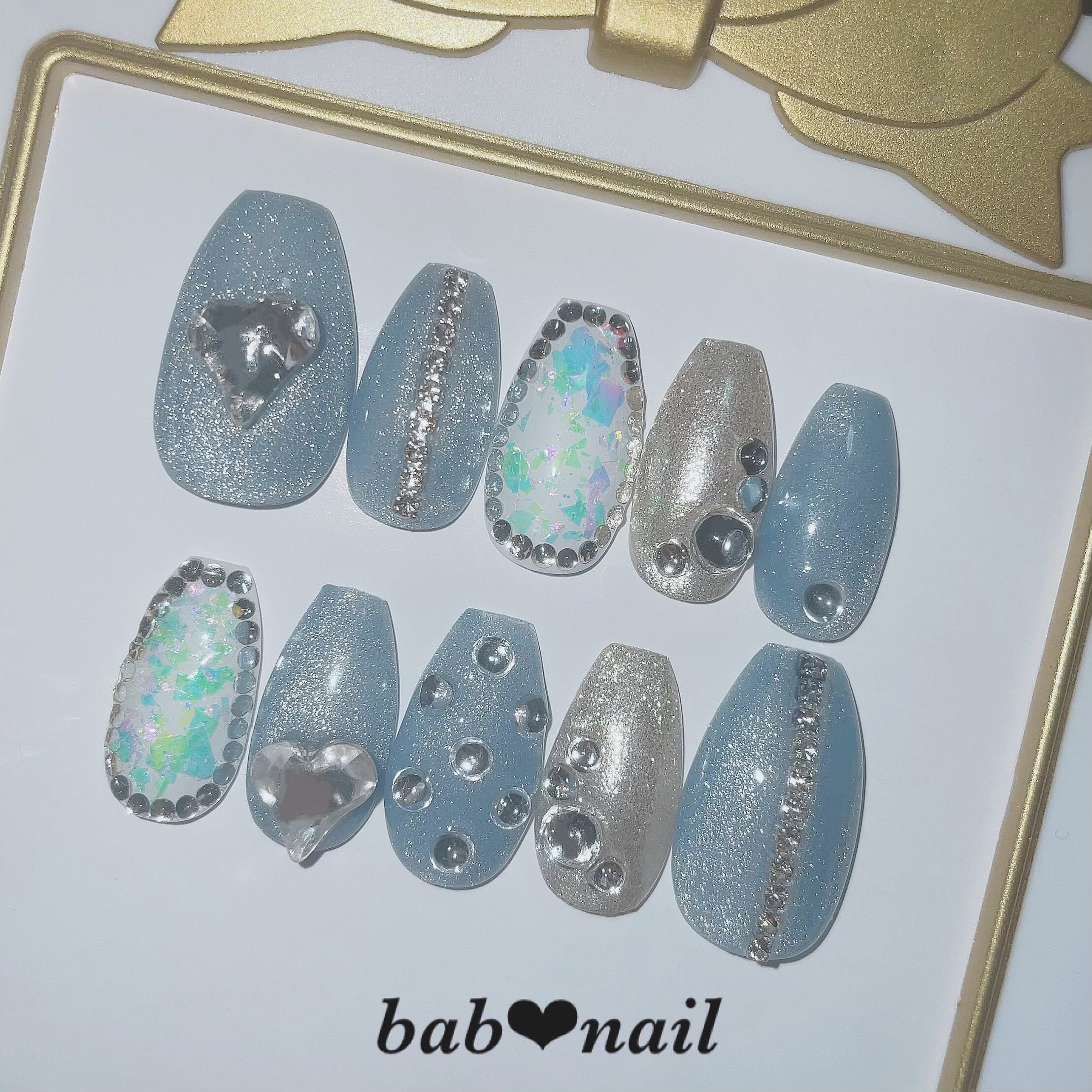 ブルーグリッター ハート 地雷系 ジェルネイルチップ レギュラー