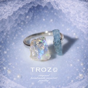 【010 Veiled Nereids Collection】 アクアマリン × オパール 鉱物原石 フリーサイズ シルバー925 フォークリング 指輪 天然石 アクセサリー (No.3713)