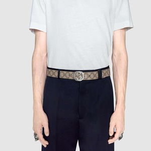 GUCCI グッチ ベルト モノグラム リバーシブル レザー メンズ ブラック ベージュ lewis0043