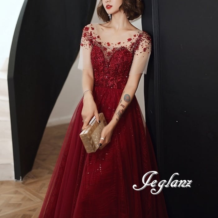 パーティ ウエディング カラードレス バックシャン ラメ 光沢感(M8678)π