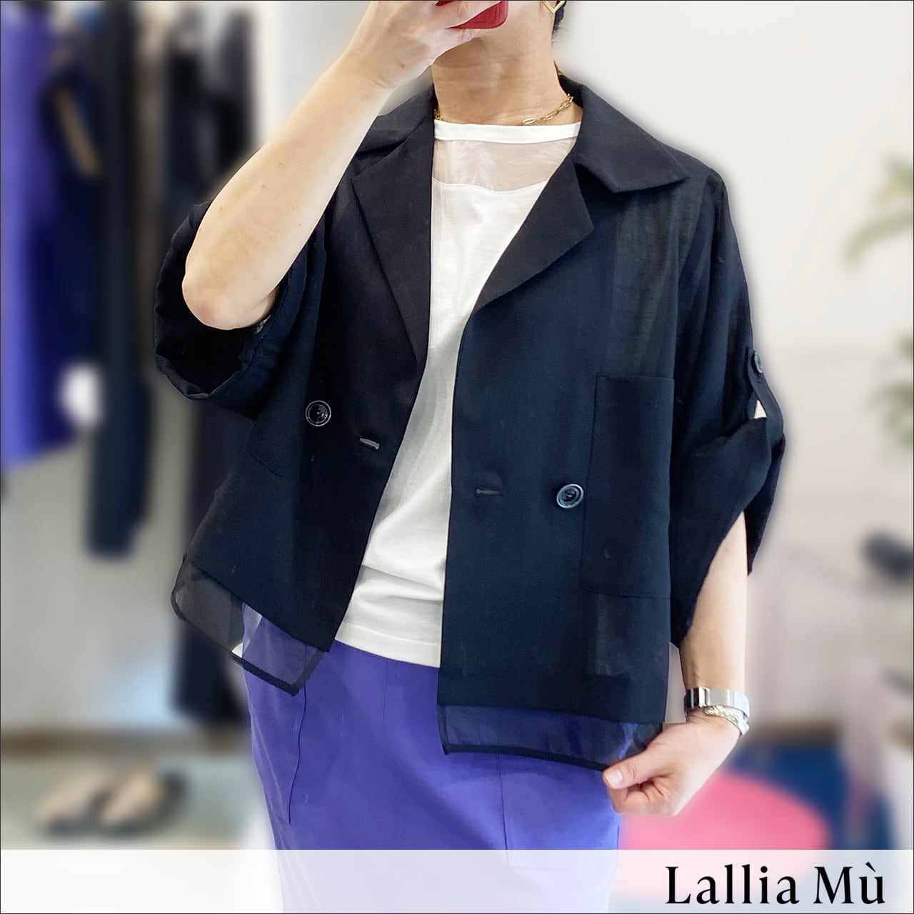Lallia Mu ハーフスリーブダブルジャケット 2612261 Off/yellow/black