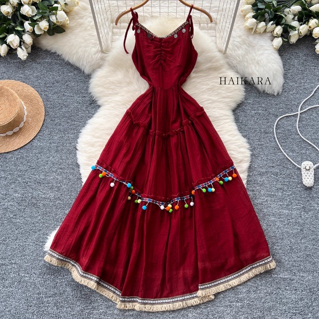(NEW)Casual camisole dress with colorful design