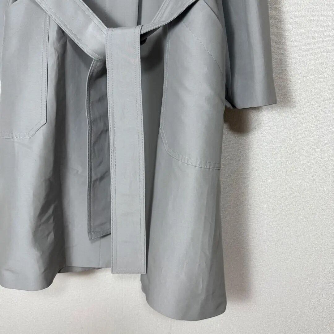 CYCLAS★ゆったりオーバーサイズ★シャンタンノーカラーコート★グレー CYCLAS☆ゆったりオーバーサイズ☆シャンタンノーカラーコート☆グレー