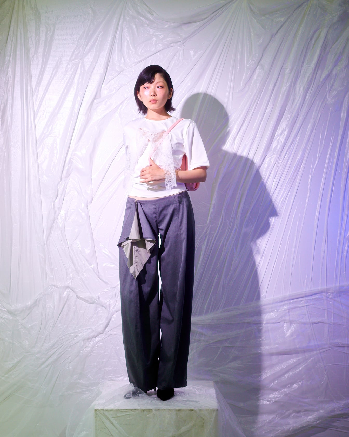 scarf shape pants(stretch satin)- Gray