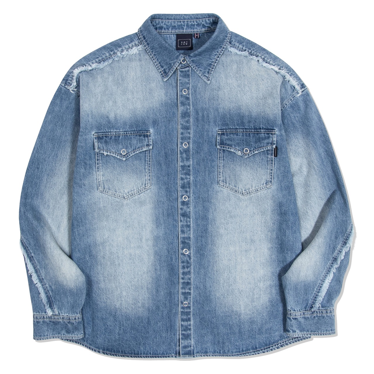 DAMAGE LINE WASHED DENIM SHIRT_BLUE