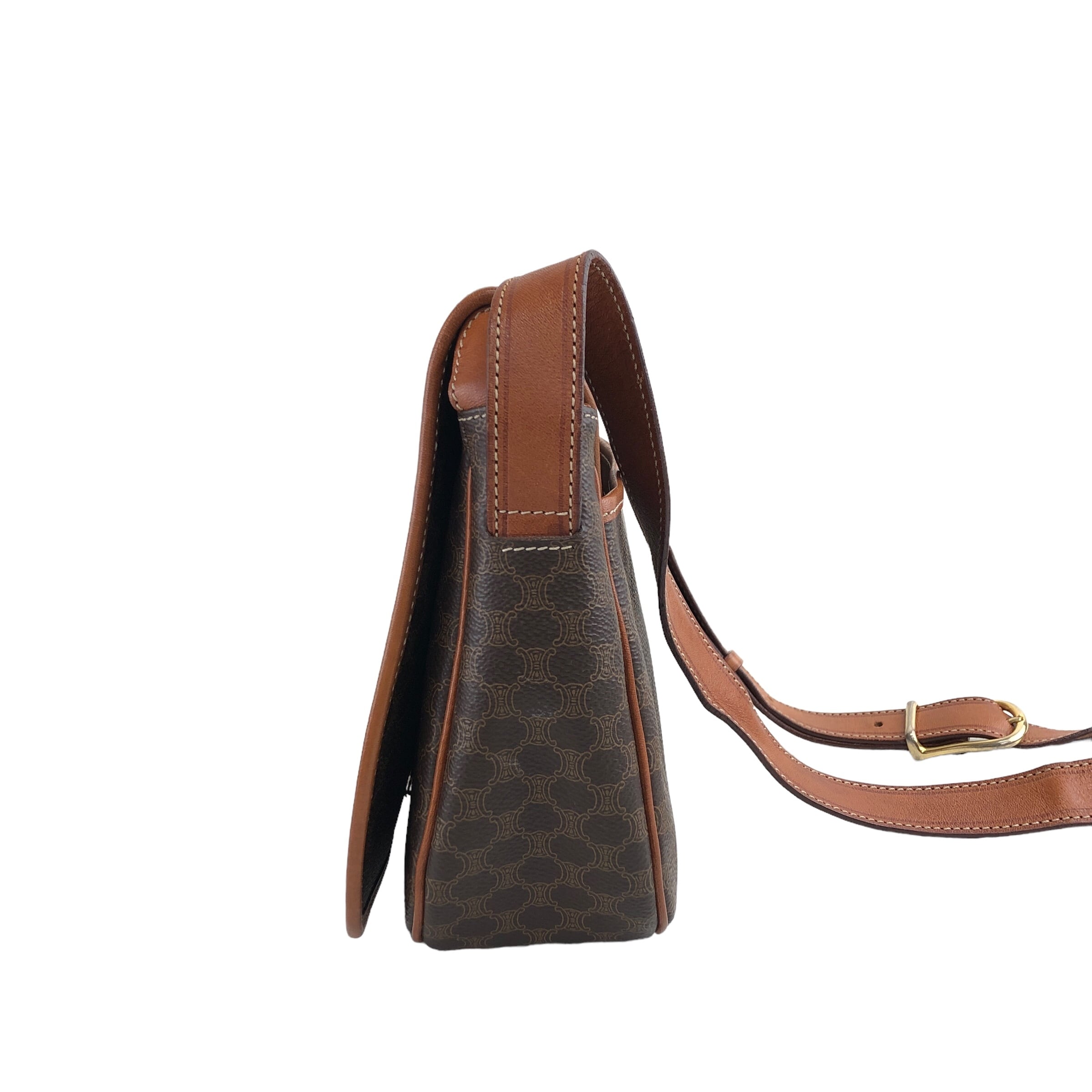 CELINE セリーヌ マカダム ショルダーバッグ フラップ ブラウン