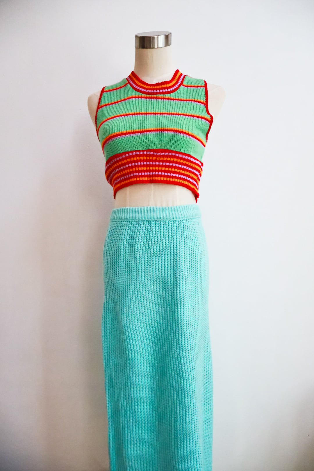 vintage Ice Blue Ribbed Knit Skirt