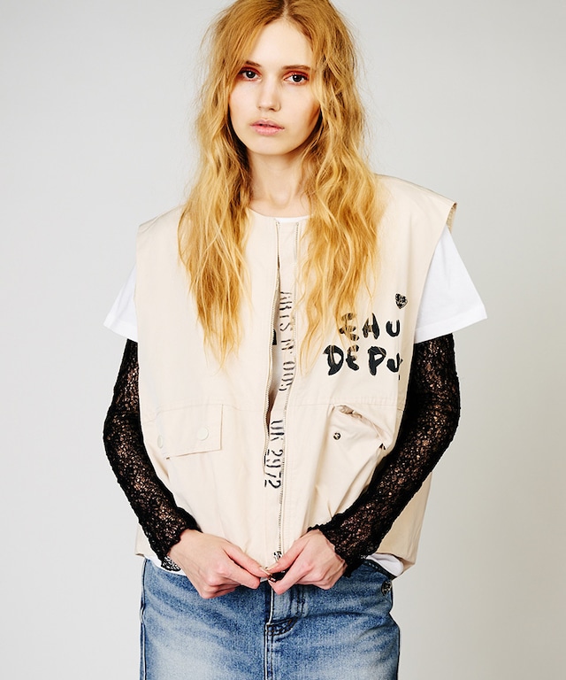 ジップアップペイントカーゴベスト (IVORY)　CQ-48027