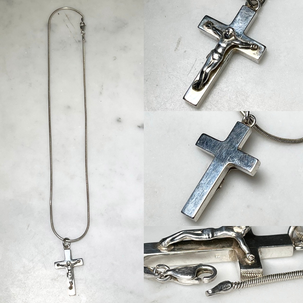 vintage silver cross pendant necklace " rosary "