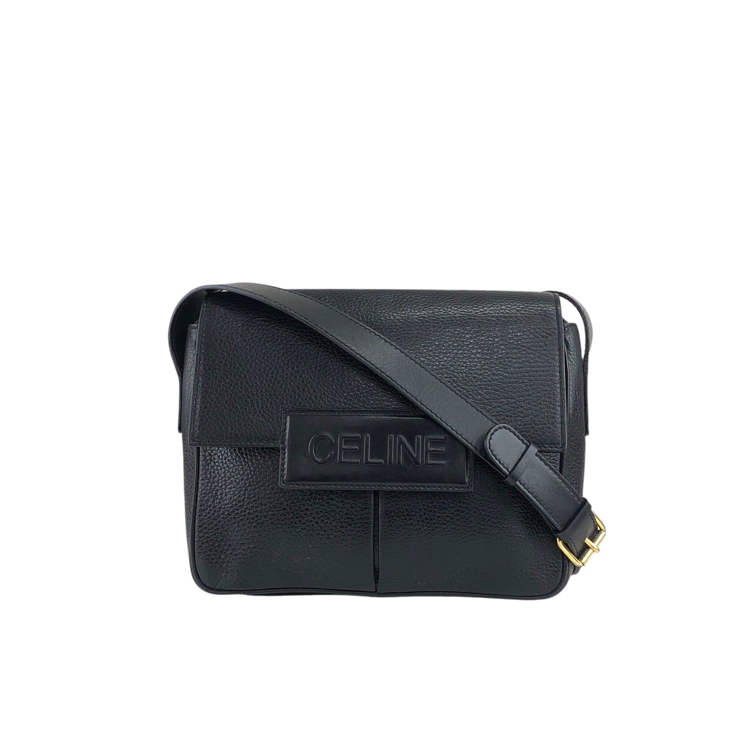 CELINE セリーヌ ショルダーバッグ ブラック ロゴ型押し レザー