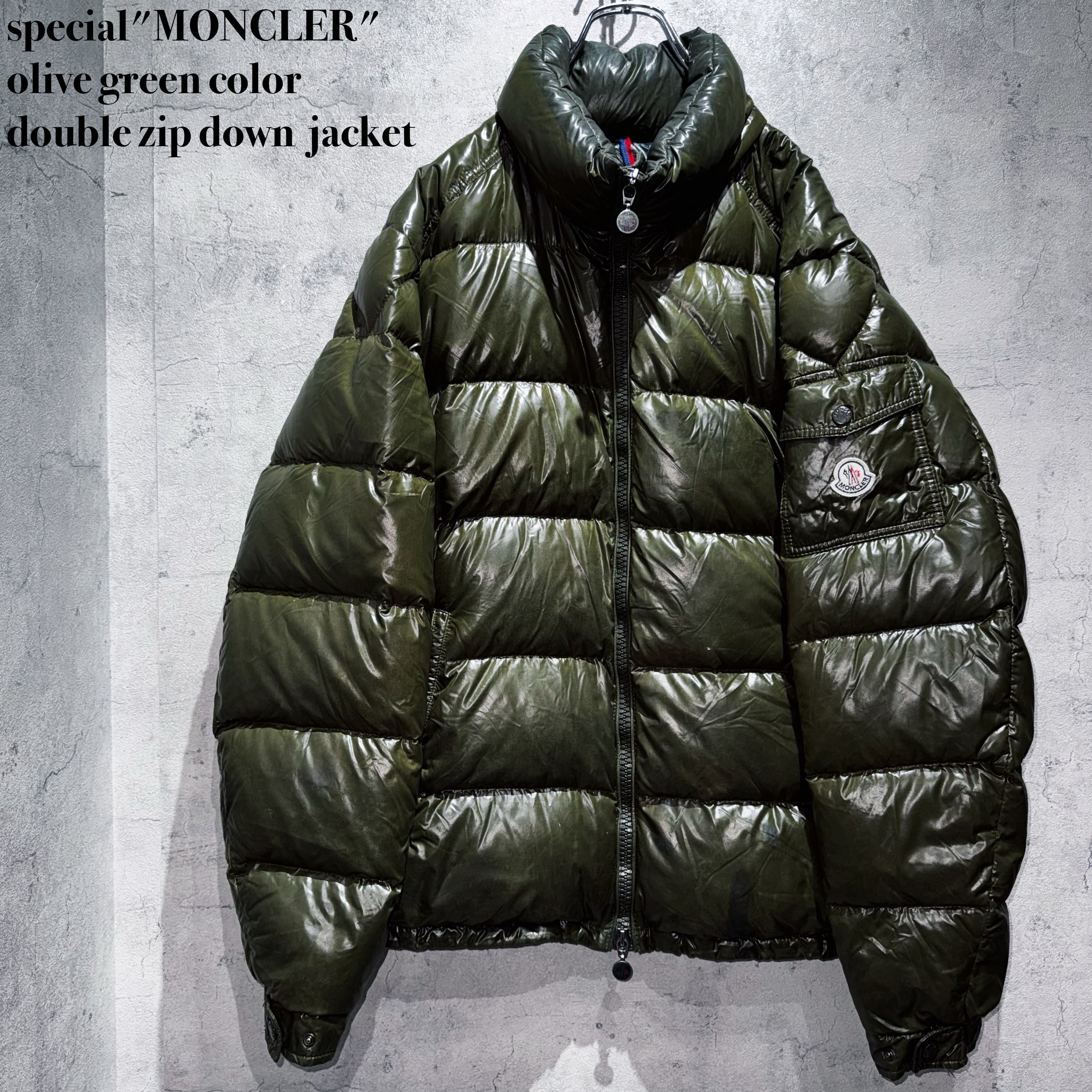 special"MONCLER"olive green color double zip down jacket