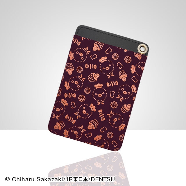 Suicaのペンギン印傳パスケース(スイーツ柄・紫革×ピンク漆)