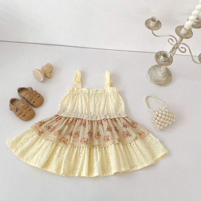 【BABY】ローズ花柄アイレットティアードキャミワンピース - 5