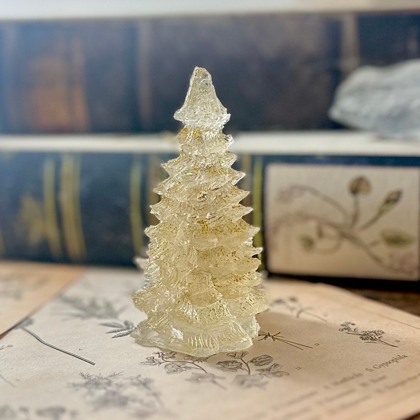 ミニクリスマスツリー》水晶【もみの木】ゴールドラメ 一点物