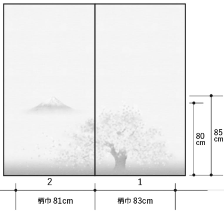 織物 ふすま紙 shin-001 桜に富士 丈202cm×幅94cm 2枚1組