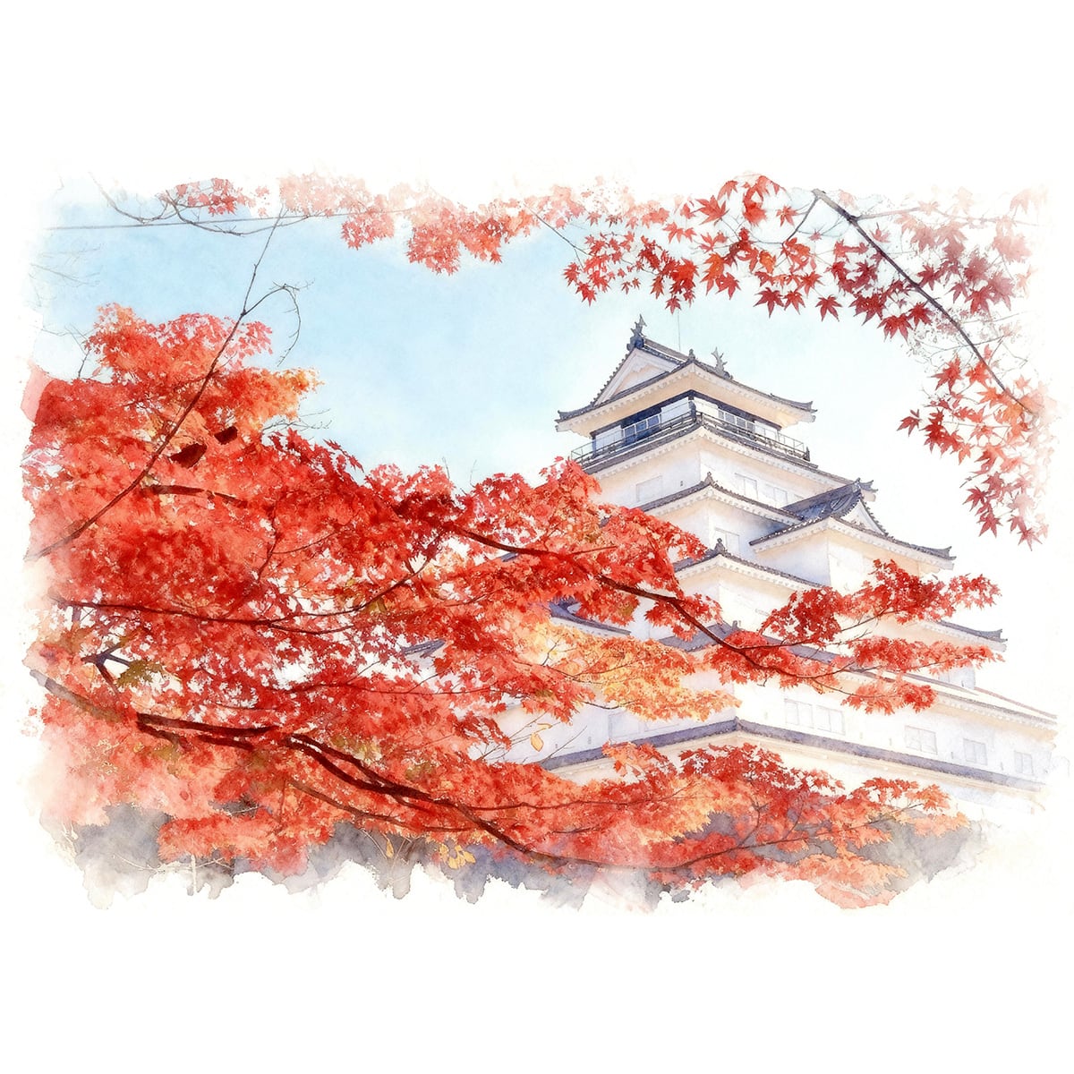 絵画 風景画(街並み) 日本の城 冬 雪が積もる郡上八幡城 インテリア