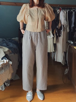 ［SAMPLE］HEM BELT PANTS / NAVY STRIPE