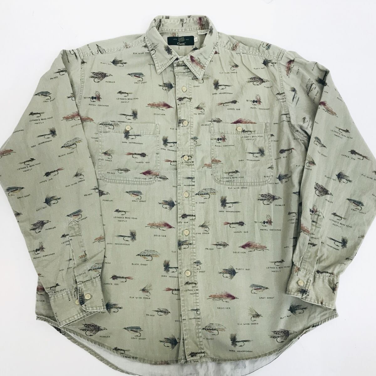 ORVIS 80〜 90年代 総柄シャツ 毛針柄 フライフィッシング 柄シャツ