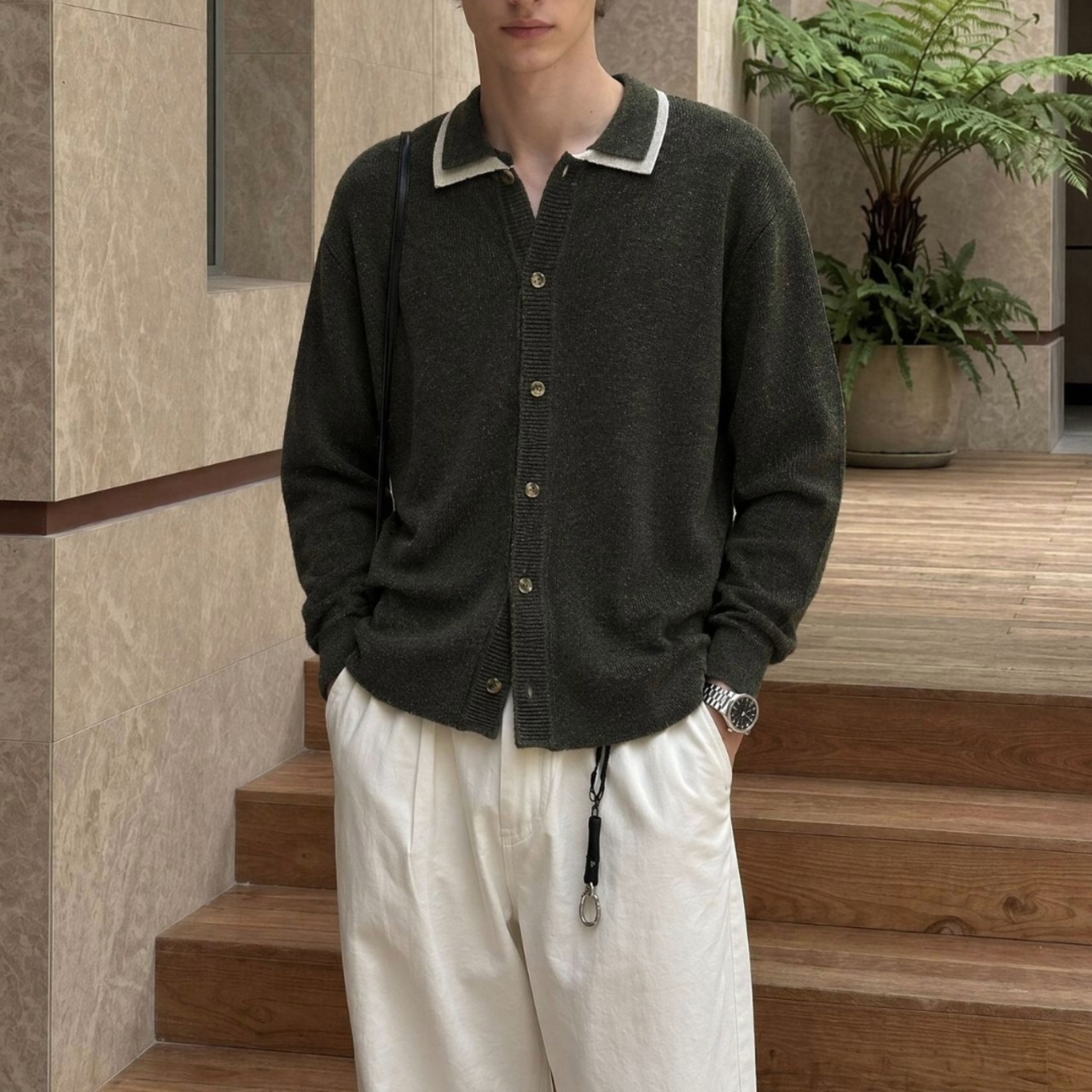 Contrast Collar Relaxed Cardigan TB2555・画像11