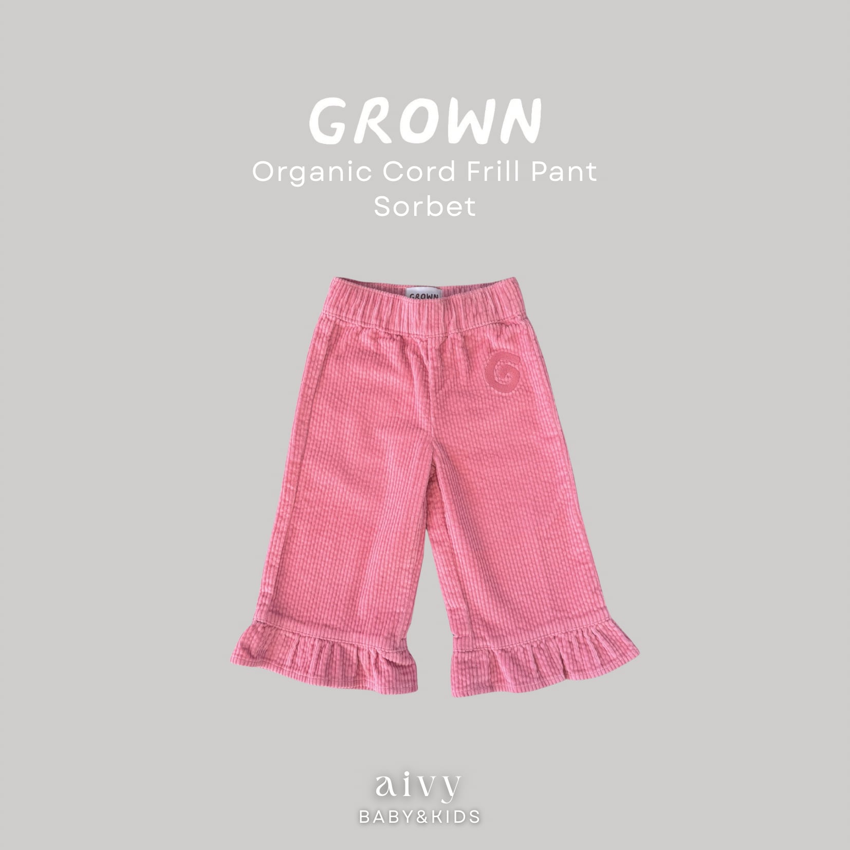 【即納/送料無料】Grown /Organic Cord Frill Pant - Sorbet