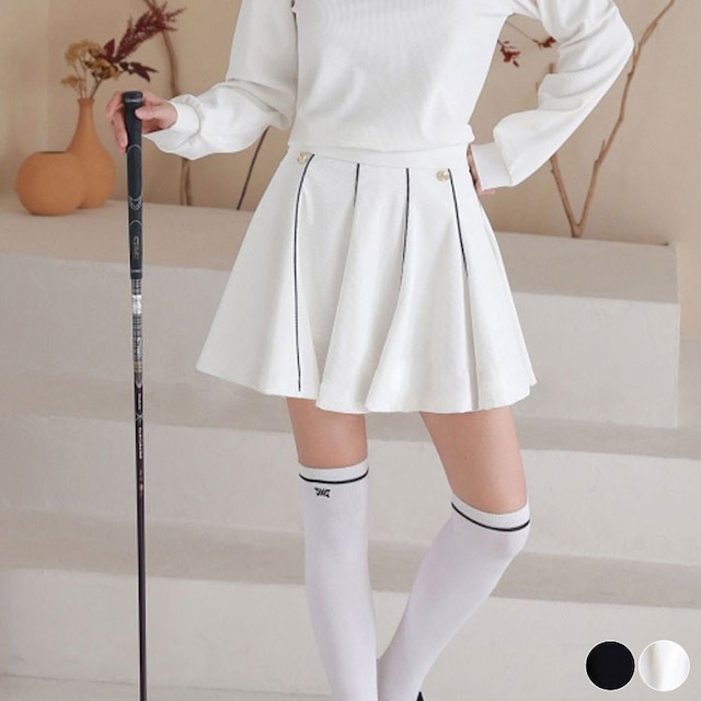 韓国ゴルフウエア リブ素材 ウエスマーク フレアスカート