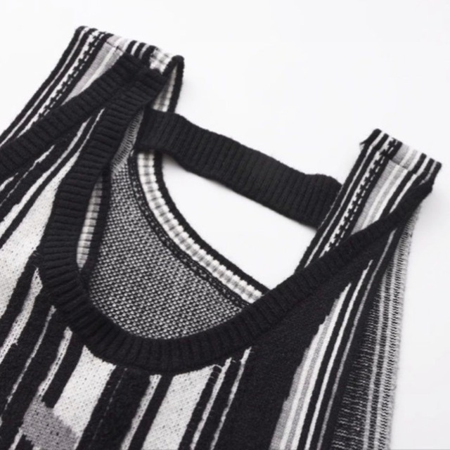 2way stripe knit vest C1606