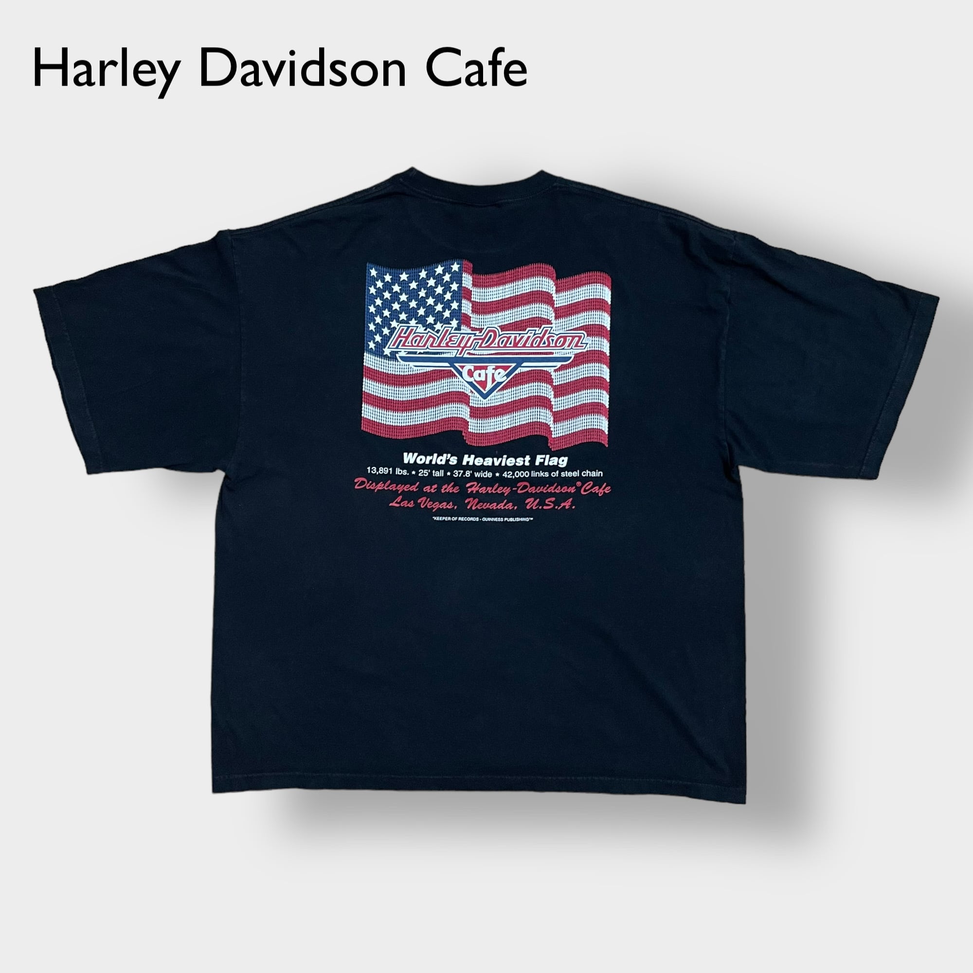 【Harley Davidson Cafe】3XL Tシャツ ビッグシルエット ハーレーダビッドソンカフェ LASVEGAS ラスベガス ワンポイント  バックプリント ロゴ 星条旗 半袖 夏物 黒t US古着 | 古着屋手ぶらがbest powered by BASE
