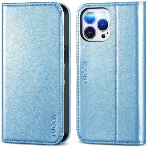 iPhone 13proケース 手帳型 サイドマグネット式 カード収納 ブルー