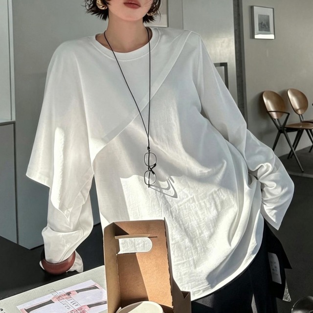 Asymmetrical layered long tee 2 colors　V3130