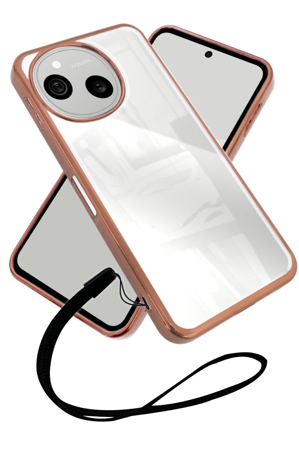 シズカウィル AQUOS sense10 / sense9 用 クリアケース サイドメッキ加工 ローズ×クリア 1個入り