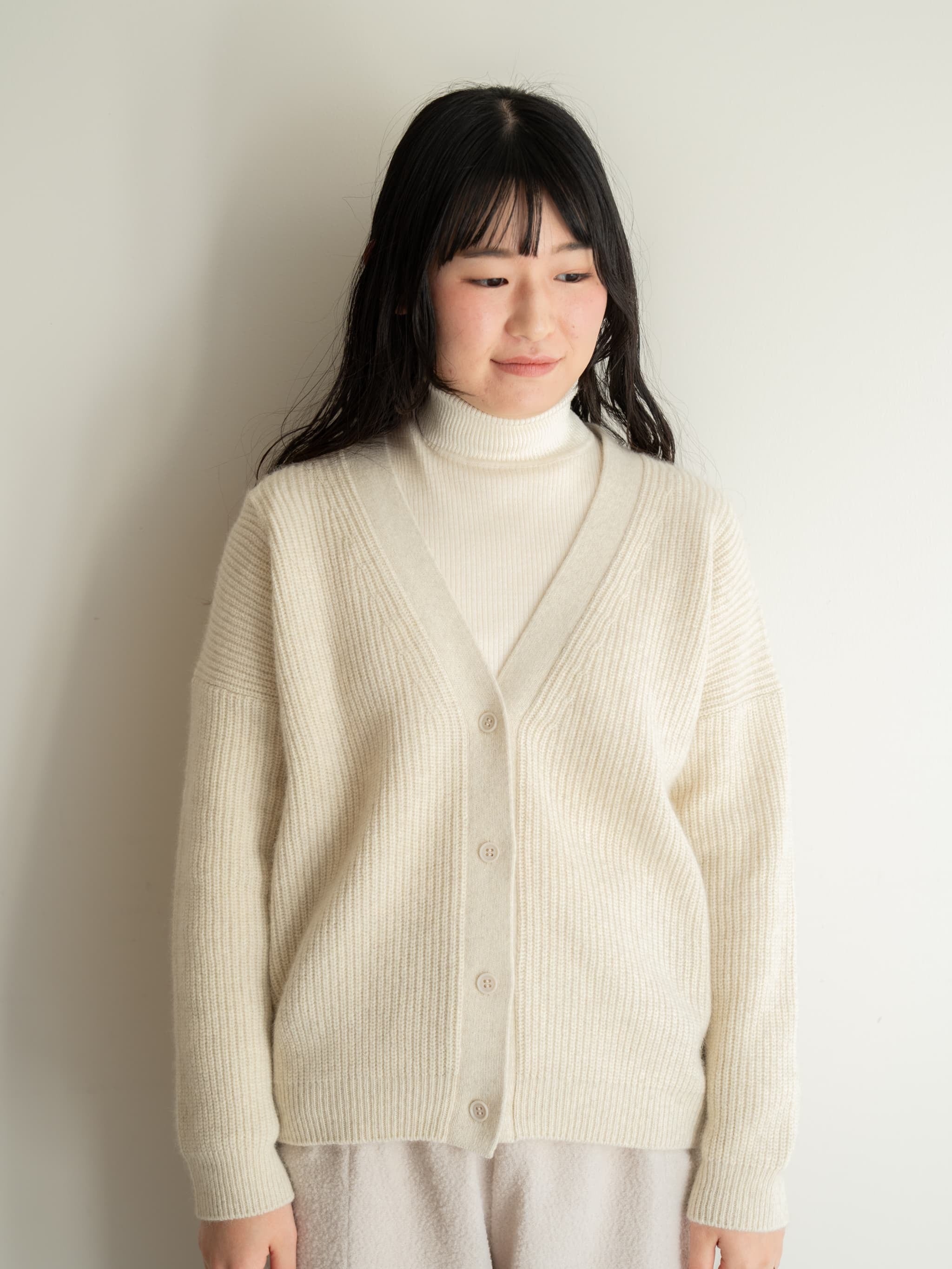 evam eva「wool fox aze cardigan(M/アイボリー)」