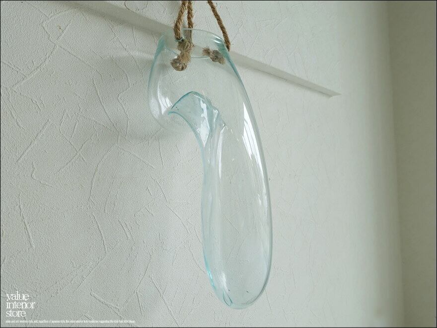 ハンギングフラワーベースNawaM02 花瓶 プリミティブガラスベース 壁掛け 花器 吹きガラス 手づくり ウォールベース 一点物 idavase