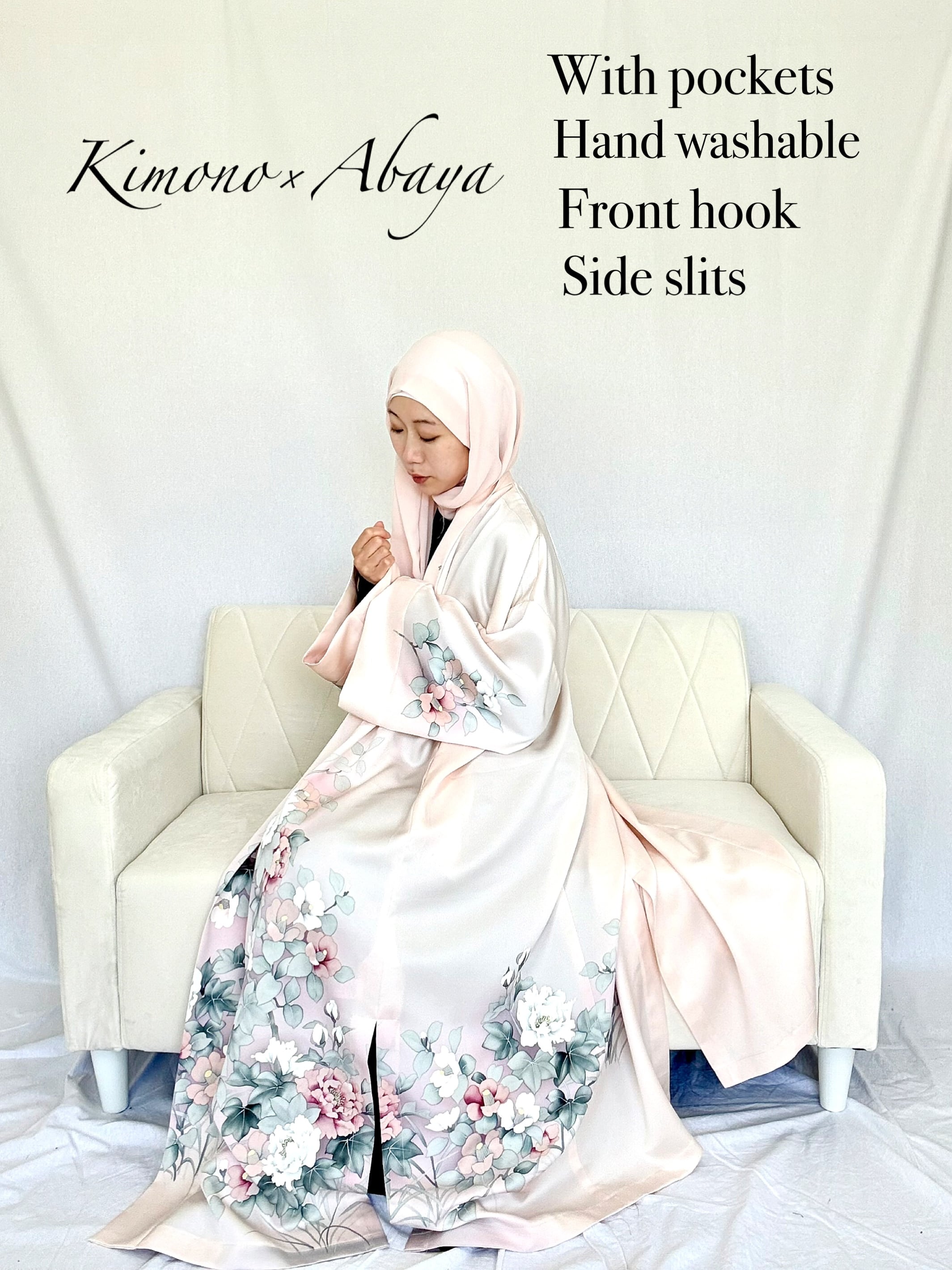 Kimono×Abaya size S)Peonies pattern | 紗紗 xiaxia hijab Japan