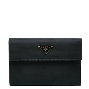 プラダ 三角ロゴプレート 三つ折り財布 ブラック ナイロン レザー レディース PRADA 【中古】