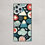 受注生産 iPhoneケース 白い花と波の濃紺民芸柄｜花モチーフ FMSY119C
