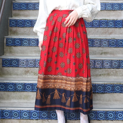 USA VINTAGE KORET SCARF PATTERNED DESIGN LONG SKIRT/アメリカ古着スカーフ柄デザインロングスカート