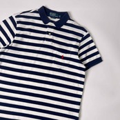 Polo by Ralph Lauren ラルフローレン CUSTOM FIT ボーダー 鹿の子 半袖 ポロシャツ L/ネイビー×ホワイト メンズ