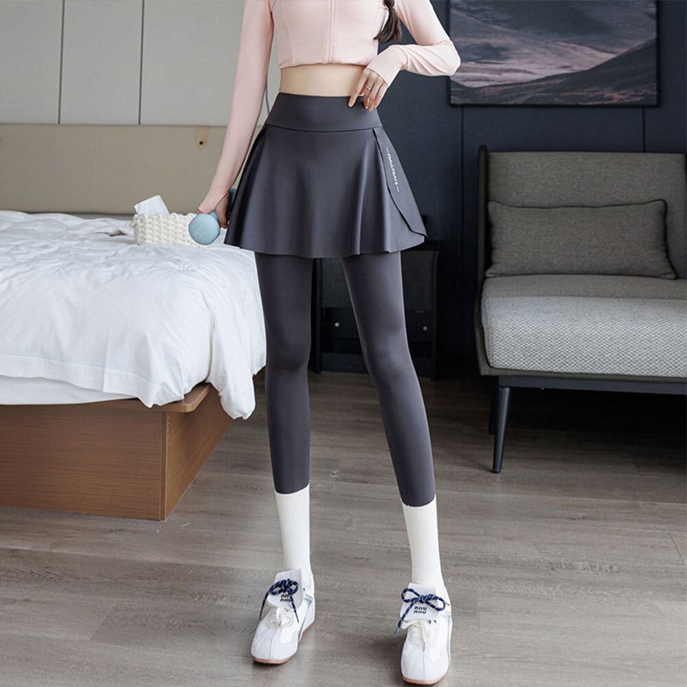 【送料無料】 スポーツパンツ スカート付き 重ね着風 ヨガパンツ レディース 春夏 韓国 ストレッチ フィットネス スポーツ ヨガ ダンス ハイウエスト スカート付きパンツ 大人可愛い 大人女子
