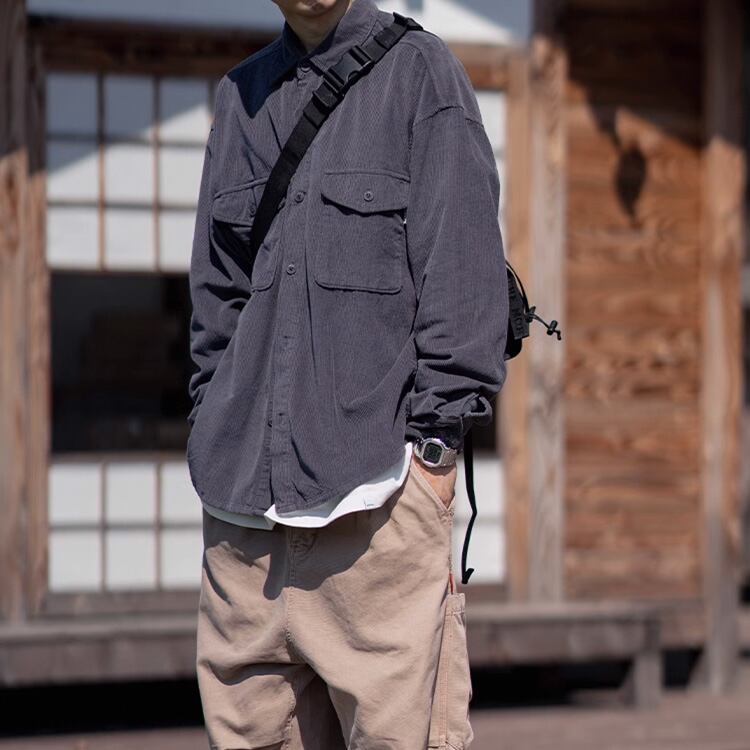 ★TEXTURED PLAIN CORDUROY WORK SHIRT　　　A0785