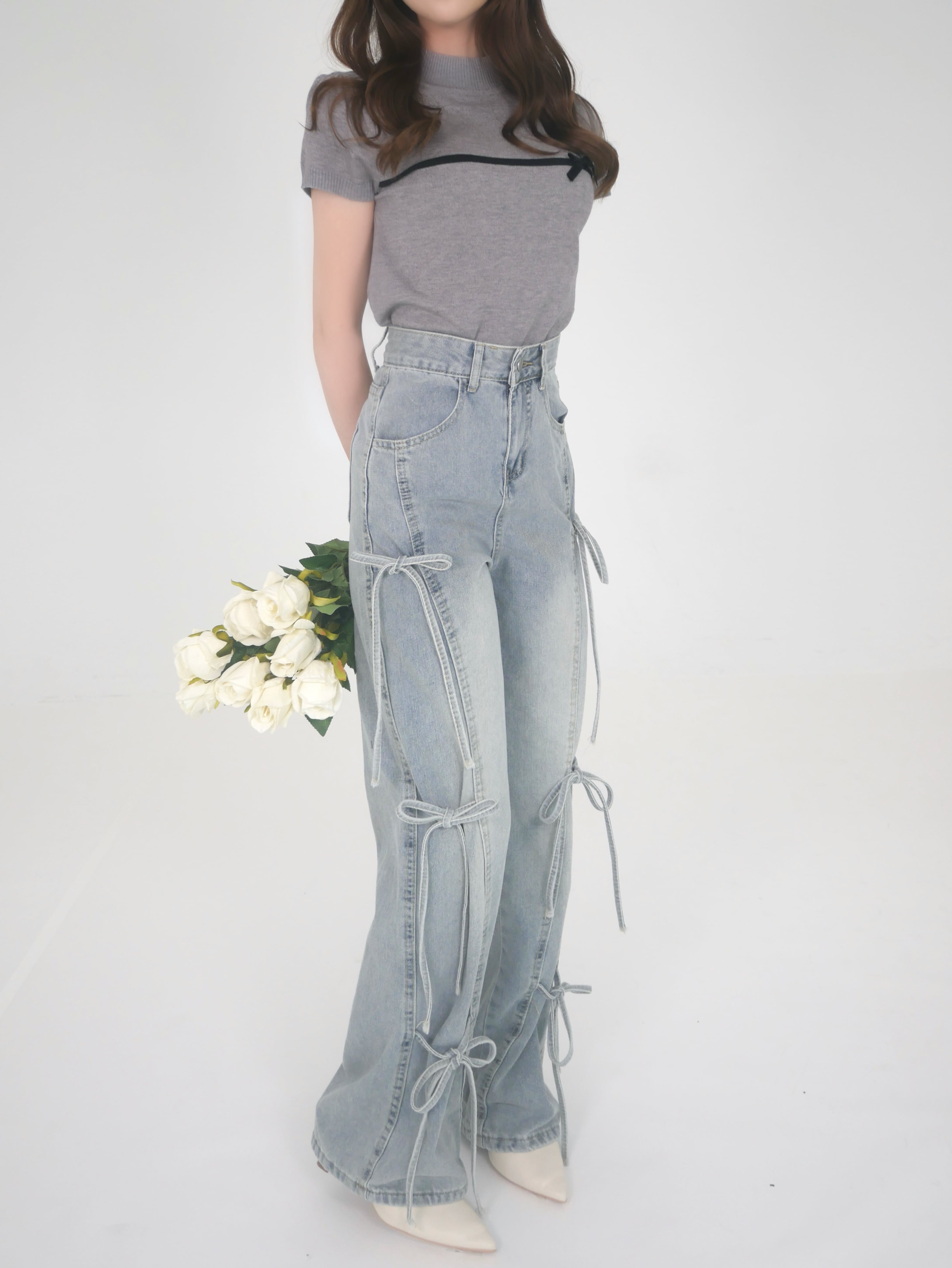 【IUGAMAKARAS】Ribbon Denim Pants / 追跡付 side ribbon denim pants | Désir et Raison